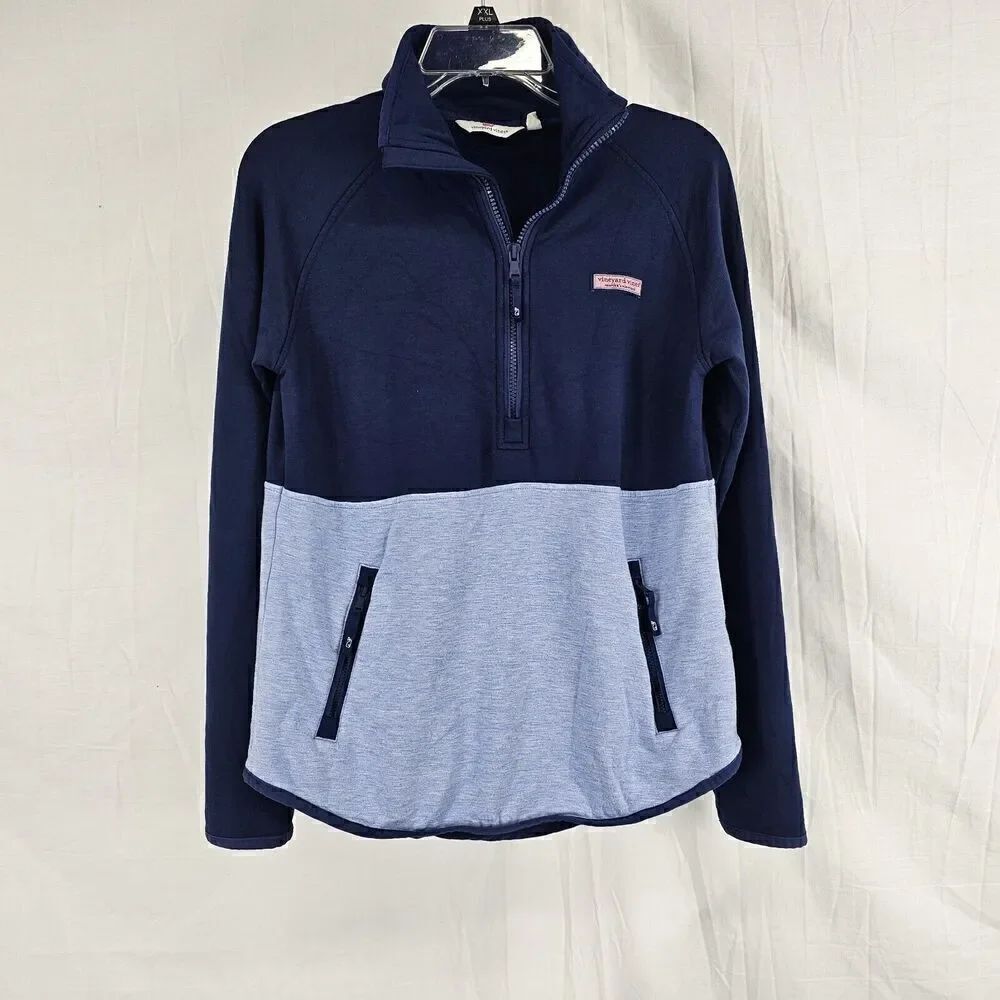 Vineyard Vines Dreamcloth Color-Blocked Half-Zip Shep Shirt Blue Navy Size XS